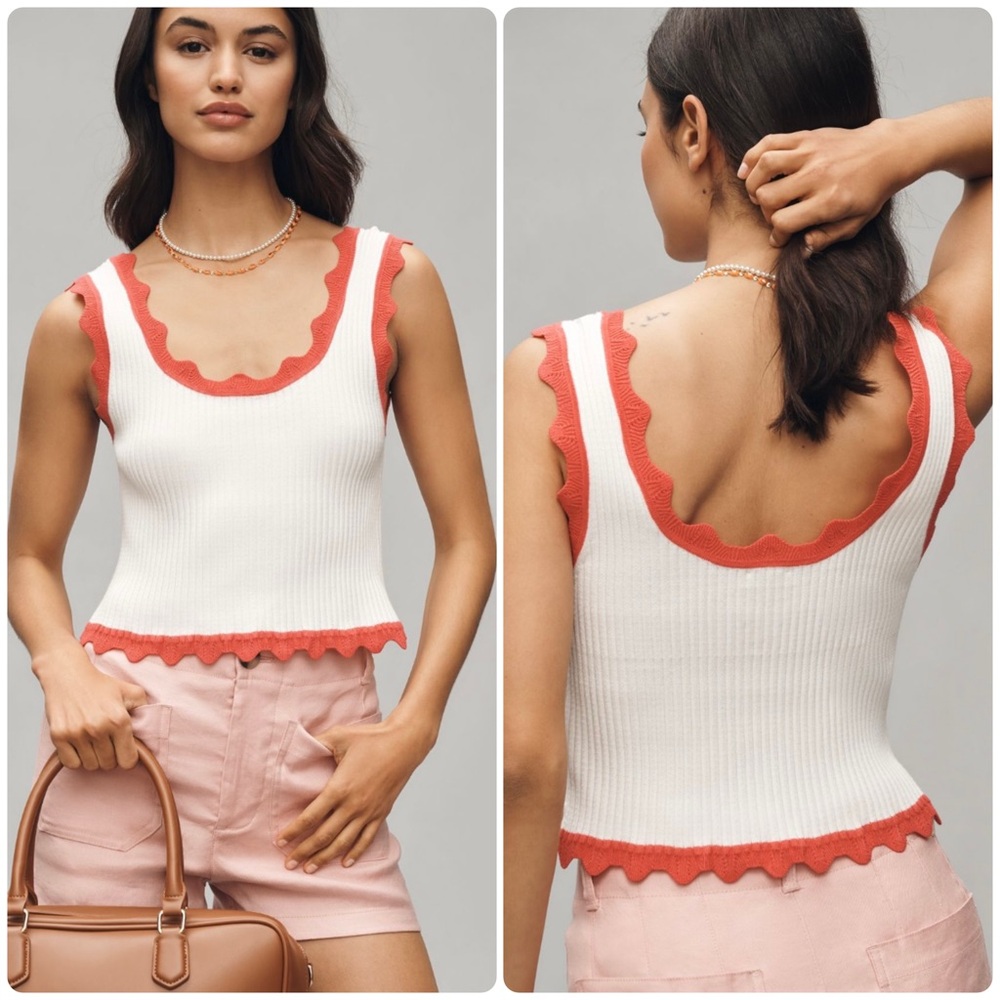 MAEVE 🧳 Cropped Scalloped Sweater Tank - Size XL - Picture 2 of 5